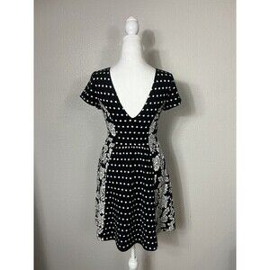 Anthropologie Maeve Floral‎ Polka Dot Dress Black White Petites Small